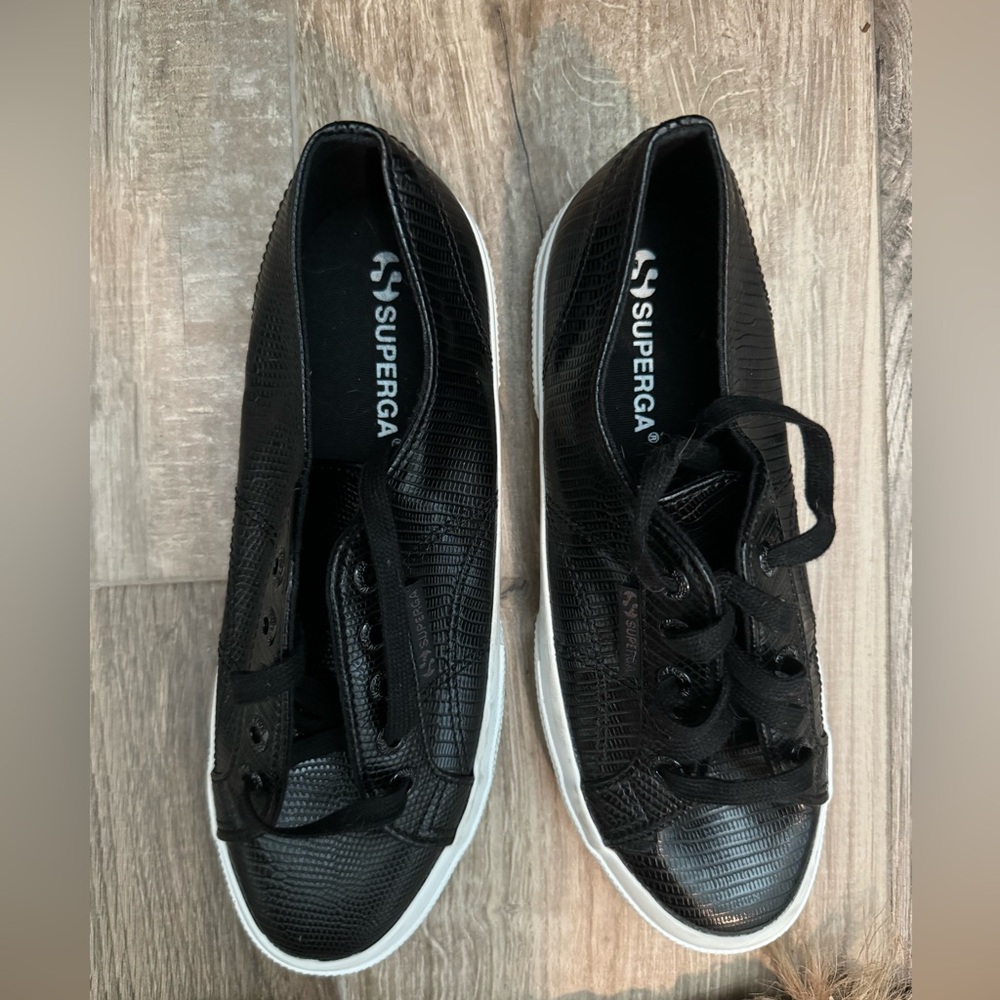 Superga black leather sneakers